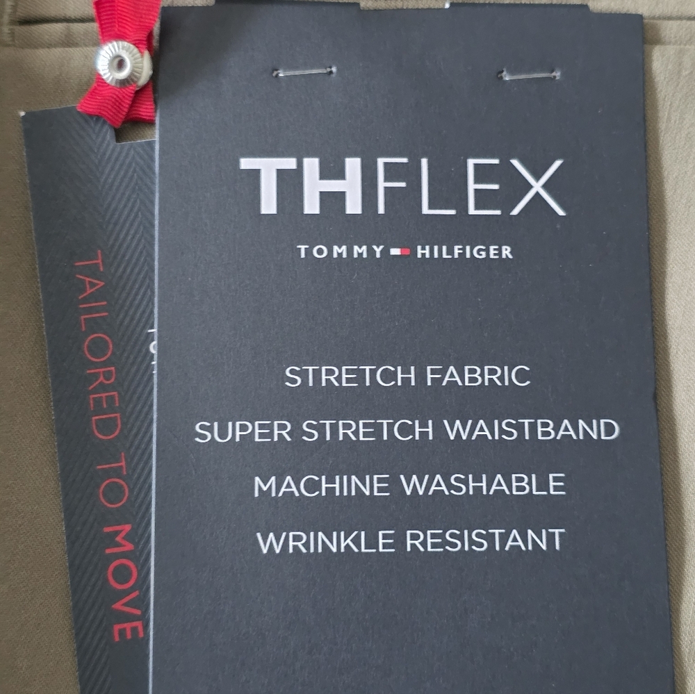 $95 Tommy Hilfiger Mens ThFlex  Dress Pants 33W/32L Sage Green Solid Stretch - Picture 4 of 7